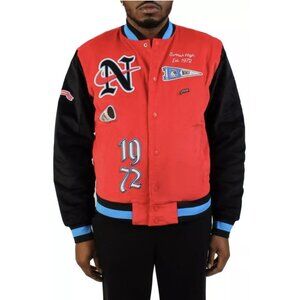 Nike Varsity Bomber Jacket 1972 Swoosh Letterman Black Red Men Size 2XL XXL NWT